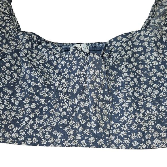 ACOA Crop Top Blue Floral Balloon Sleeve Blouse Women's Size Small Elastic Back - Picture 4 of 8